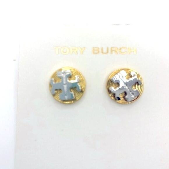 NWOT Tory Burch Gold,Silver Logo Circle Stud Earrings - Picture 3 of 4